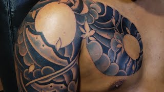 CHEST TO ARM ORIENTAL FREEHAND TATTOO