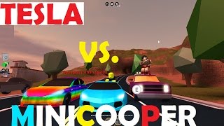 Roblox Jailbreak - Tesla Vs. Minicooper(GETS DESTROYED!!), Lambo, Porsche, Pickup, & Camaro