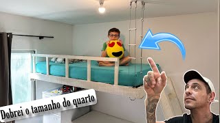 Cama suspensa com cabo de aço, como fazer em quarto pequeno