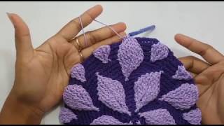 Tutorial Tas Rajut Bulat Motif 3d Leaf Part 4