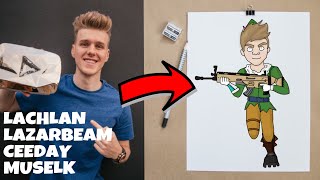 DRAWING FORTNITE YOUTUBERS (Lachlan, Ceeday, Lazarbeam, Muselk)