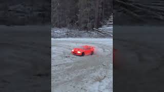 slow motion 4wd RC on-road car snow covered dirt road #shorts