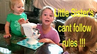 little sister cant follow the games rules (toilet trouble game)