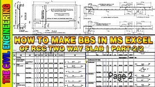 How to Prepare Bar Bending Schedule of Slab in Excel | Part 2/2 | BBS of Two Way Slab | BBS in Excel