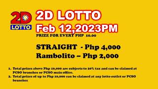 PCSO LOTTO RESULT February 12,2023  2Pm Draw l2d lotto/3D lotto