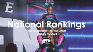 February 15, 2024 - National Rankings for Prep, Competitive Rec, and Dance Divsions