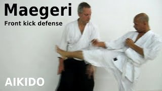 Aikido techniques against front kick, MAEGERI, by Stefan Stenudd in 2010