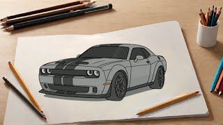 "Step-by-Step Drawing a Dodge Challenger SRT Hellcat Redeye"