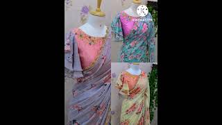 Beautiful floral Georgette sarees paired up with pretty maggam work blouse