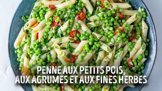 Penne aux petits pois, aux agrumes et aux fines herbes