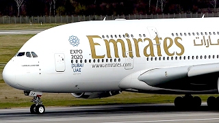 ✈Emirates Airbus A380-800 - windy landing at Düsseldorf Airport