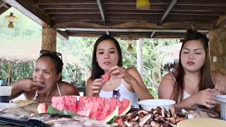 Eats large portions of food with mukbangers at Forest Camp, Valencia, Negros Oriental