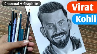 Virat Kohli drawing | Artistic portrait drawing |How to draw Virat Kohli | graphite + charcoal