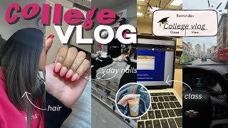 COLLEGE VLOG *realistic* ♡: class, venting, doing my hair, vday nails, eyebrows, drive w/ me + more