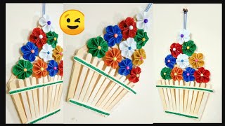 Flower vase with waste pop sticks ||Glitter Foam sheet Flower