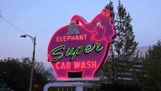 Seattle Elephant Car Wash Rotating Neon Sign