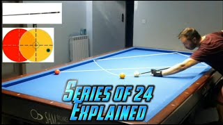 Serie de 24 posiciones a 3 bandas explicadas, con tomes de bola y efectos.   3 cushion billiards