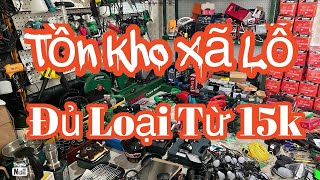 Thanh lý sập sàn lô hàng bếp nướng, bếp từ, nhớt, ke góc, ổ khoá, kéo cành trên cao, ví da, máy hàn…