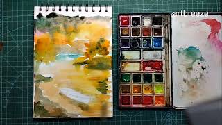 watercolor landscape  painting step by step  #watercolor  #painting #art  @artbreeze