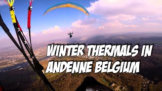 Winter paragliding in Andenne Belgium