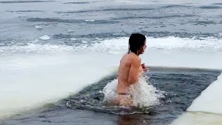 BATHING IN ICE WATER #3 | SWIMMING WINTER 2024 4K| Epiphany bathing  #bathingbaptism