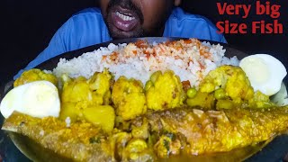 ASMR EAT BIG SIZE BATA FISH CURRY, KAULI FLOWER CURRY, BOIL EGG, RICE