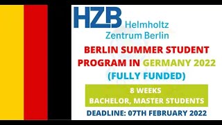 HZB Summer Student Program Berlin Germany 2022   | Fully Funded