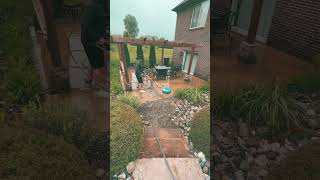 Pressure washing a dirty concrete  patio! #pressurewashing #beforeandafter #smallbusiness #timelapse