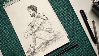 Drawing a man with pen #penart #drawing #livedrawing #anatomy #humanpose #art #penshading