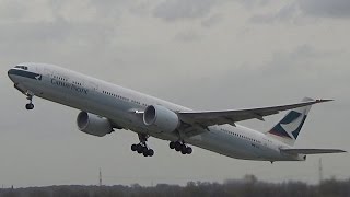 ✈Cathay Pacific Boeing 777-300ER Pushback & takeoff at Düsseldorf | INCREDIBLE SOUND