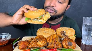 burger and chicken eating show, food eating video