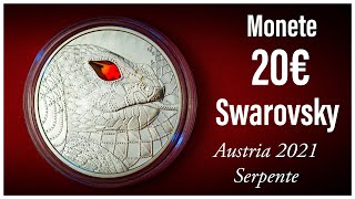 Moneta € con VERA Pietra Swarowsky rare da 20 euro Austria 2021 coin snake serpente