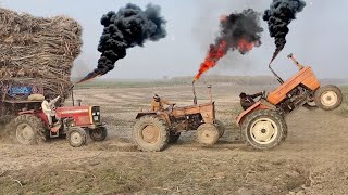 1998 model 480 and and mf 385 tractor pulling heavy loaded sugarcane trolley | old tractor 💪