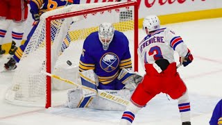 Alexis Lafrenière scores the first goal of his NHL career