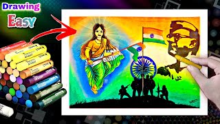 Independence Day Drawing Unique - Oil Pastel | Beautiful Republic Day Drawing Scenery #15august