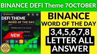 Binance Crypto WODT Answers Today | All Letters  | Binance Word of the day answer today | DeFi Theme