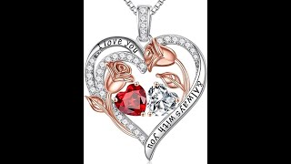 Silver Rose Heart Birthstone Necklace