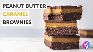 Peanut Butter Caramel Vegan Brownies (No Bake + Gluten-Free)