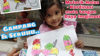 KEGIATAN KREATIF ANAK - MENEMPEL KERTAS WARNA WARNI PADA GAMBAR ES KRIM - Cocok untuk usia 3Tahun +