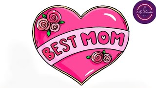 How to Draw Best Mom Bubble Letters and Heart