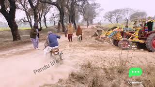 6 tractors pulling heavy loaded sugarcane trolley _mf 385_480 and alghazi tractors power performance