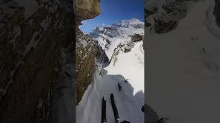 Skiing Fast into a Narrow Chute #steepskiing #couloir