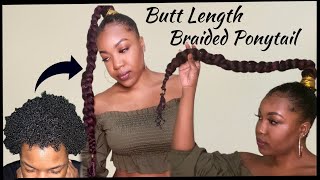 HOW TO DO A LONG BRAIDED PONYTAIL ON YOUR NATURAL HAIR WITH BRAIDING HAIR | NO HAIR PINS