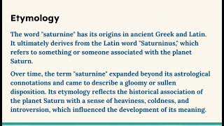 Today's Word : Saturnine