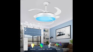 Retractable Ceiling Fan with Lights and Bluetooth Speaker