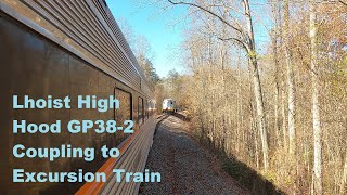 High Hood GP38-2 Couples to Excursion Train on Lhoist's ex-Tennessee Central Line