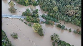 Povodně 2024_09_15 - Lipník nad Bečvou Bečva skatepark, pískáč, Za vodou, DJI - floods 2024 - river