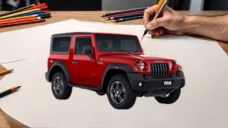 How to draw a Mahindra Thar 4x4 / drawing thar step by step