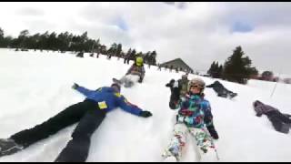 Snow angels and rolling down the hill because we're kids at heart!