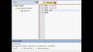 Division operation in keil using accumulator and B register